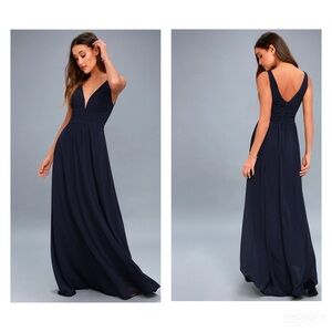 Lulus Leading Role Navy Blue Maxi Dress Wedding Prom Formal Lined Flowy Sz S